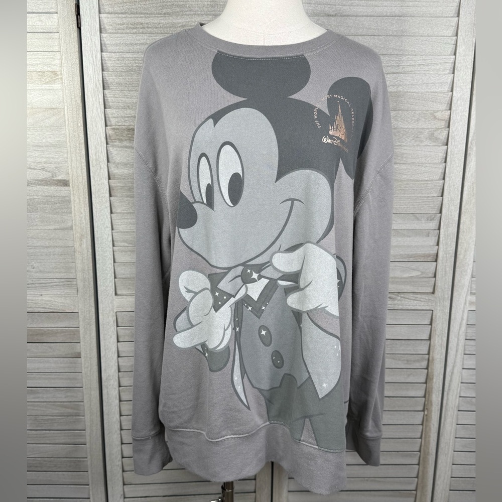 DISNEY Walt Disney World 50th Anniversary Mickey Mouse Sweatshirt Gray-Large